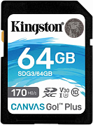 Карта памяти SDXC KINGSTON Canvas Go! Plus 64Gb, Class10 UHS-I U3 (SDG3/64GB)