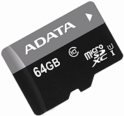Карта памяти microSDXC A-DATA Premier 64Gb, Class10 UHS-I (AUSDX64GUICL10-RA1)