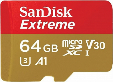Карта памяти microSDXC SANDISK Extreme 64Gb, Class10 UHS-I U3 V30 A1 (SDSQXAF-064G-GN6AA)