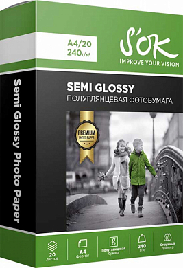Фотобумага S'OK Premium полуглянцевая A4, 240 г/м2, 20 л.