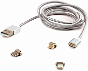 Магнитный кабель Apple Lightning/USB Type-C/Micro USB Bm - USB Am, CABLEXPERT CC-USB2-AMLM3, 1 м, серебристый