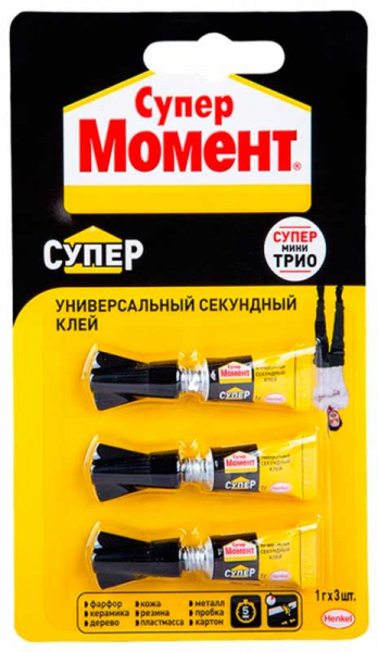 Купить Супер клей HENKEL Mini Trio Момент универсальный, 3 г, 1717669 ...