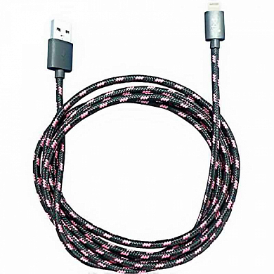 Кабель Apple Lightning (8 pin) - USB Am, PQI i-Cable Mesh 90, 0.9 м, черный/розовый