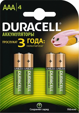 Аккумулятор AAA DURACELL, 750 mAh, 1.2V (4 шт)