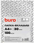 Папка-вкладыш A4+ 30 мкм BURO 1496915, глянцевая, прозрачная (100 шт)