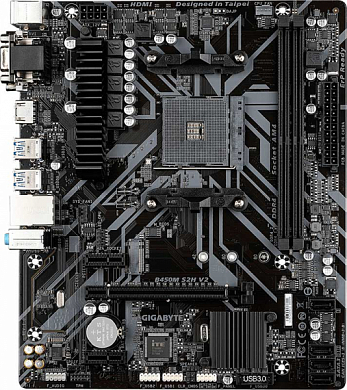 Материнская плата GIGABYTE B450M S2H V2 AMD B450, AM4, DDR4, RAID, VGA, DVI, HDMI, 4*USB2.0, 6*USB3.1, 2*PS/2, GLAN, mATX