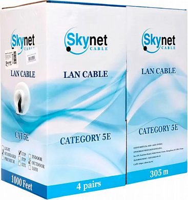 Кабель UTP4 cat 5e, внешний, одножильный, Cu, SKYNET Standart, черный, 305 м