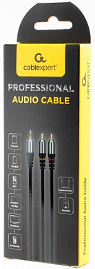 Кабель соединительный jack 3.5 мм (3 pin) - RCA (m) x 2, CABLEXPERT Pro CCAB-02-35M2RM, 2 м, черный