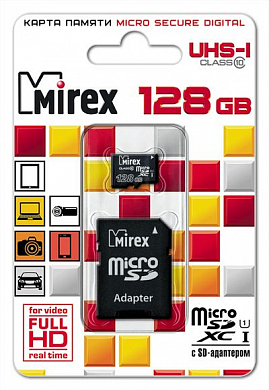Карта памяти microSDXC MIREX 128Gb, Class10 UHS-I (13613-AD10S128)