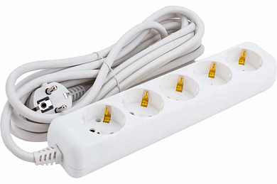 Сетевой удлинитель ЭРА U5e5m3x1,5, 5 розеток, 5 м, белый
