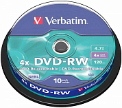 Диск DVD-RW VERBATIM 4.7Gb (43552), Cake Box, 10 шт