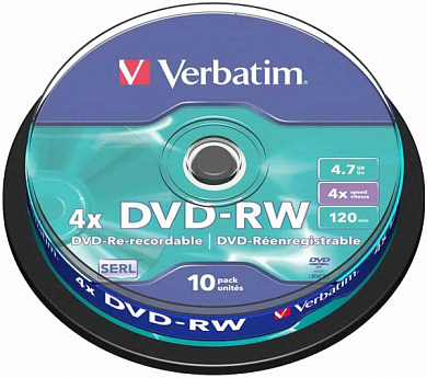 Диск DVD-RW VERBATIM 4.7Gb (43552), Cake Box, 10 шт