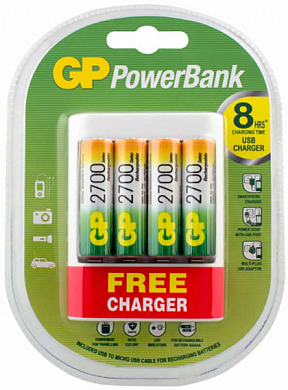 Зарядное устройство GP PowerBank U411, с аккумуляторами