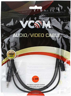 Удлинитель jack 3.5 мм (3 pin) - socket 3.5 мм (3 pin), VCOM VAV7179, 1.5 м, черный