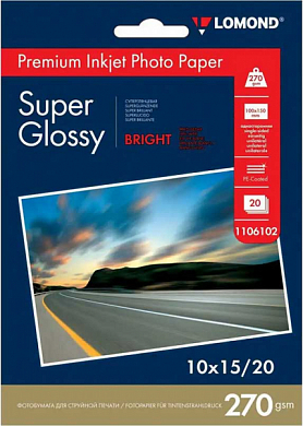 Фотобумага LOMOND Premium Inkjet Photo Paper суперглянцевая 10x15, 270 г/м2, 20 л.