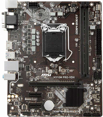 Материнская плата MSI H310M PRO-VDH Intel H310, FCLGA1151, DDR4, VGA, DVI, HDMI, 4*USB3.2, 6*USB2.0, PS/2, GLAN, mATX