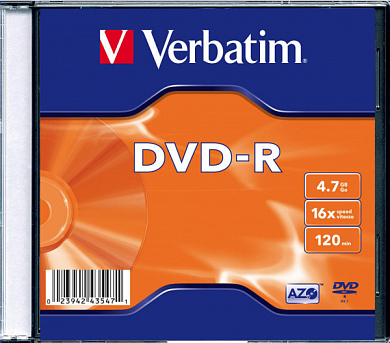 Диск DVD-R VERBATIM 4.7Gb (43547), Slim Case