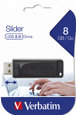 Флешка USB VERBATIM Slider 8Gb, USB 2.0, черный