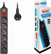 Сетевой фильтр BURO 600SH, 6 розеток, 5 м, черный