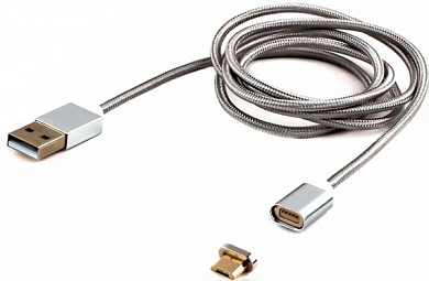 Магнитный кабель Micro USB Bm - USB Am, CABLEXPERT CC-USB2-AMMUMM, 1 м, серебристый