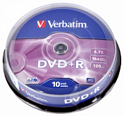 Диск DVD+R VERBATIM 4.7Gb (43498), Cake Box, 10 шт