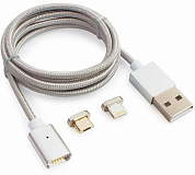 Магнитный кабель Apple Lightning/Micro USB Bm - USB Am, CABLEXPERT CC-USB2-AMLM3, 1 м, серебристый