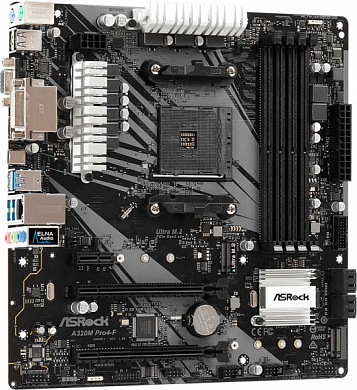 Материнская плата ASROCK A320M Pro4-F AMD A320, AM4, DDR4, RAID, VGA, DVI-D, HDMI, 2*USB2.0, 4*USB3.1, USB-C, 1*PS/2, M.2, GLAN, mATX
