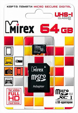 Карта памяти microSDXC MIREX 64Gb, Class10 UHS-I (13613-AD10SD64)