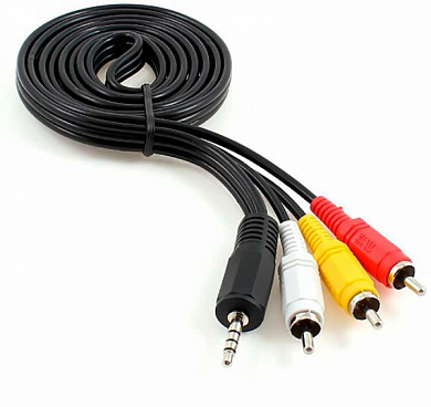 Кабель соединительный jack 3.5 мм (4 pin) - RCA (m) x 3, CABLEXPERT CCA-4P2R, 2 м, черный