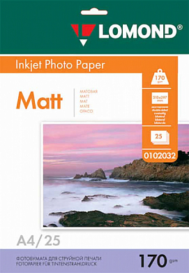 Фотобумага LOMOND матовая двусторонняя A4, 170 г/м2, 25 л.