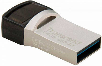 Флешка USB TRANSCEND JetFlash 890S 64Gb, USB 3.1/USB OTG, серый