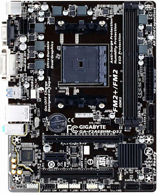 Материнская плата GIGABYTE GA-F2A68HM-DS2 AMD A68H, FM2+, DDR3, RAID, VGA, DVI, 8*USB2.0, 2*USB3.0, PS/2, GLAN, mATX