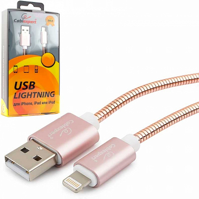 Кабель Apple Lightning - USB Am, CABLEXPERT Gold CC-G-APUSB02, 1 м, розовое золото