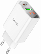 Сетевое зарядное устройство HOCO C100A, USB C, USB A, белое