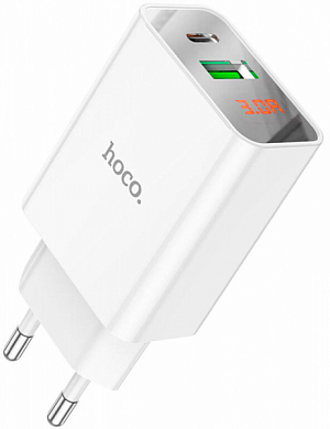 Сетевое зарядное устройство HOCO C100A, USB C, USB A, белое