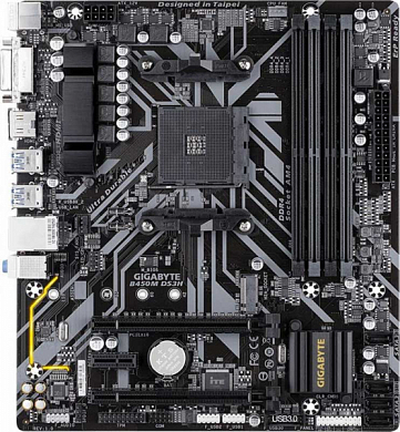 Материнская плата GIGABYTE B450M DS3H V2 AMD B450, AM4, DDR4, RAID, DVI, HDMI, 6*USB2.0, 6*USB3.0, PS/2, GLAN, mATX