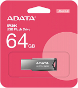 Флешка USB ADATA UV250 64 Гб, USB 2.0, серебристый