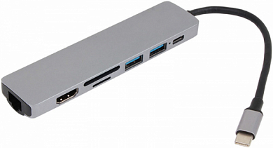 Адаптер USB Type-C - USB Af/HDMI/RJ-45/USB-C, VCOM CU4351, серебристый