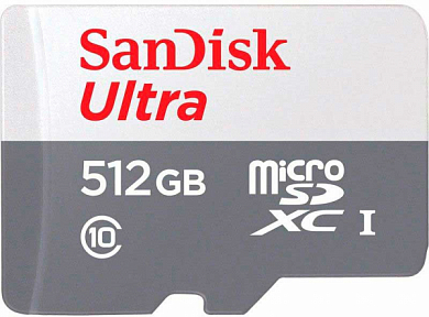 Карта памяти microSDXC SANDISK Ultra 512 Гб, Class10 UHS-I U1 A1 (SDSQUNR-512G-GN3MN)