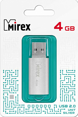 Флешка USB MIREX Unit 4Gb, USB 2.0, серебристый