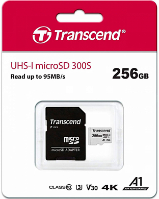 Карта памяти microSDXC TRANSCEND 300S 256Gb, Class10 UHS-I U3 V30 A1 (TS256GUSD300S-A)