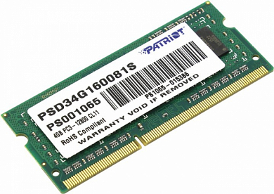 Модуль памяти SO-DDR3 4Gb PC12800 1600MHz PATRIOT (PSD34G160081S), Retail