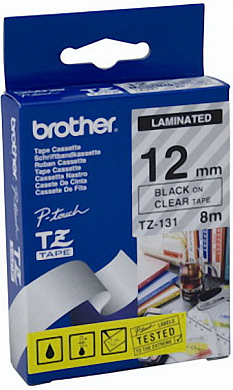 Кассета с лентой BROTHER TZ-131 Black on Clear (12мм x 8м)