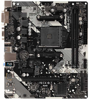 Материнская плата ASROCK A320M-HDV AMD A320, AM4, DDR4, RAID, VGA, DVI, HDMI, 4*USB2.0, 6*USB3.1, 1*PS/2, M.2, GLAN, mATX