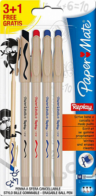 Ручка шариковая, стираемые чернила PAPER MATE Replay Max S0971430, набор 3 цвета (4 шт)