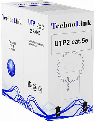 Кабель UTP2 cat 5e, внутренний, одножильный, CCA, TECHNOLINK, серый, 305 м
