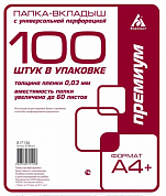 Папка-вкладыш A4+ 30 мкм БЮРОКРАТ 013Bkan2, глянцевая, прозрачная (100 шт)