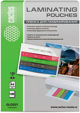 Пленка для ламинирования A4 (216x303 мм) 125 мкм CACTUS CS-LPGA4125100, 100 шт