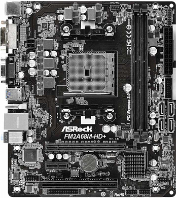 Материнская плата ASROCK FM2A68M-HD+ AMD A68H, FM2+, DDR3, RAID, VGA, DVI, HDMI, 10*USB2.0, PS/2, GLAN, mATX