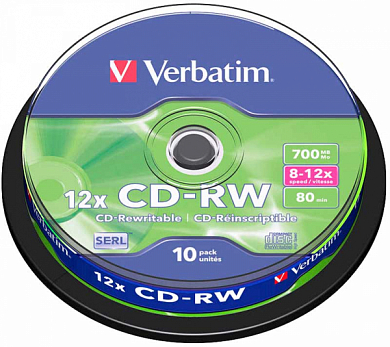 Диск CD-RW VERBATIM 700Mb (43480), Cake Box, 10 шт
